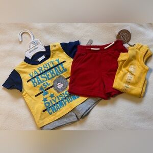 Baseball Outfit Yellow Top Red Shorts Baby Boy 3-6m 4 piece set